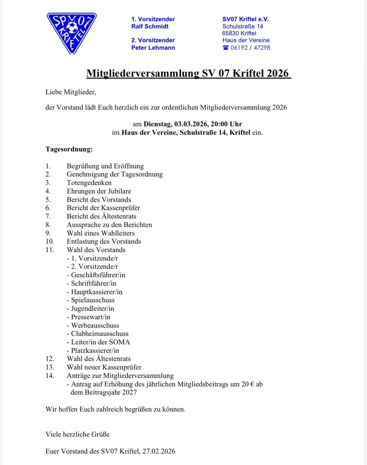 Mitgliederversammlung 2026 am 03.03.2026