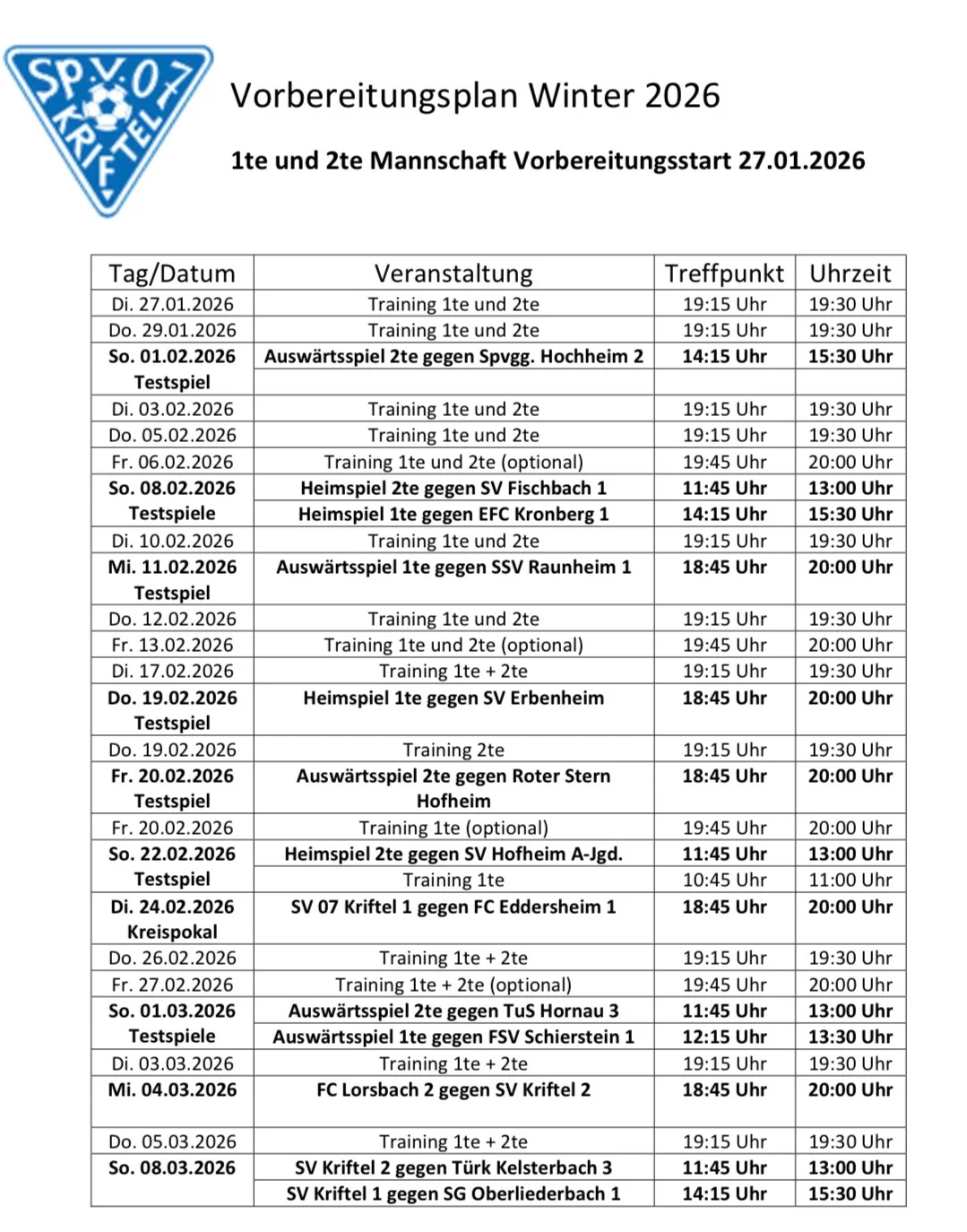 Wintervorbereitung Herren 2026